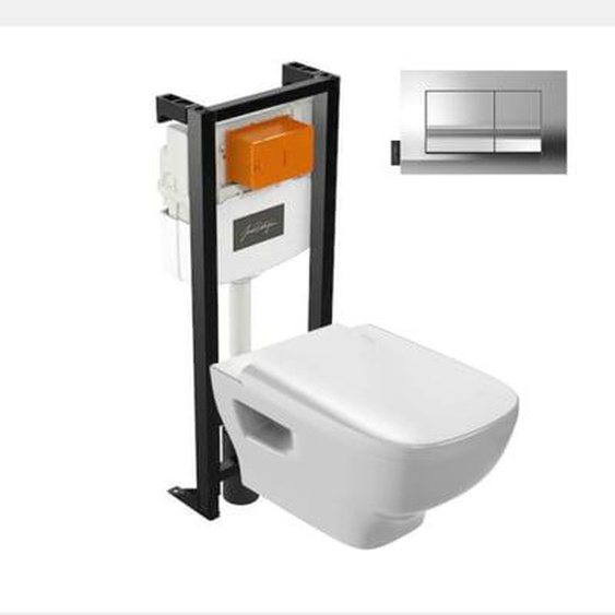 Pack WC suspendu sans bride Struktura+ bâti-support + plaque Chrome