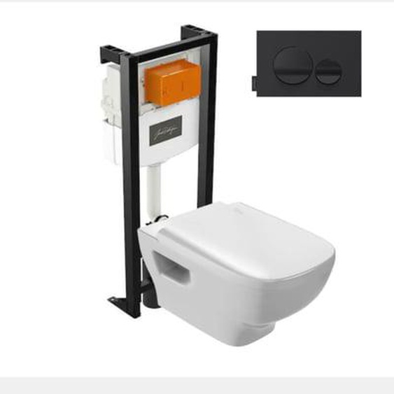 Pack WC suspendu sans bride Struktura+ bâti-support + plaque Noir brillant/Noir mat
