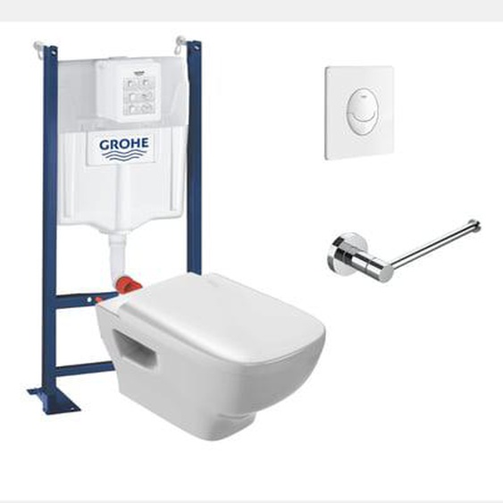Pack WC suspendu sans bride Struktura + Bati-support + plaque Start blanc + porte-rouleau rond