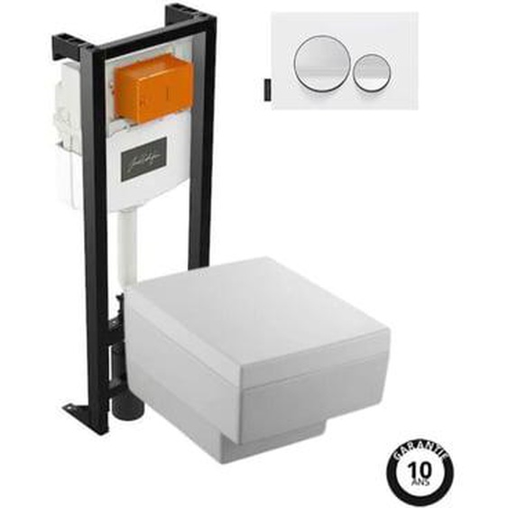 Pack WC suspendu Terrace+ bâti-support + plaque Blanc brillant/Blanc mat