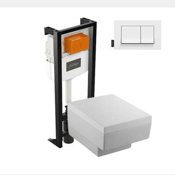 Pack WC suspendu Terrace+ bâti-support + plaque Blanc brillant