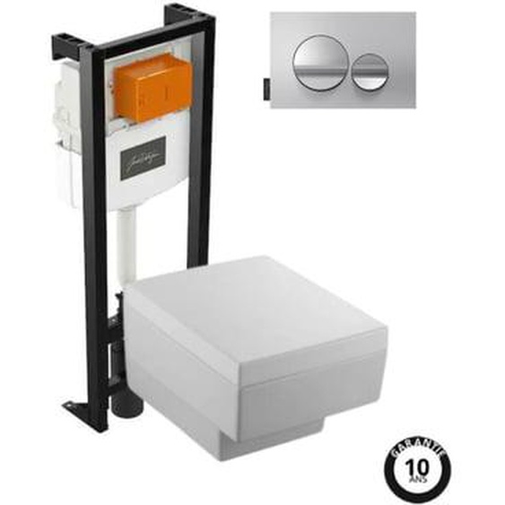 Pack WC suspendu Terrace+ bâti-support + plaque Chrome brillant/Chrome mat