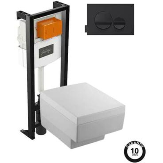 Pack WC suspendu Terrace+ bâti-support + plaque Noir brillant/Noir mat