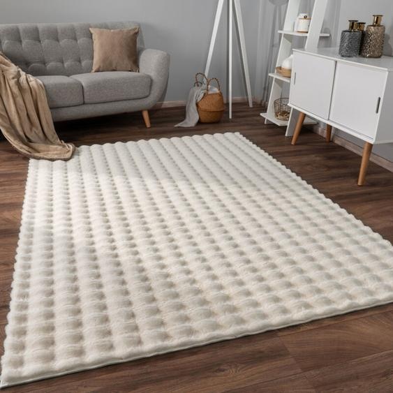 Paco Home - Tapis Bubble Salon Chambre Fourrure à poils longs Design géométrique 3D 120x160 cm, Crème 3