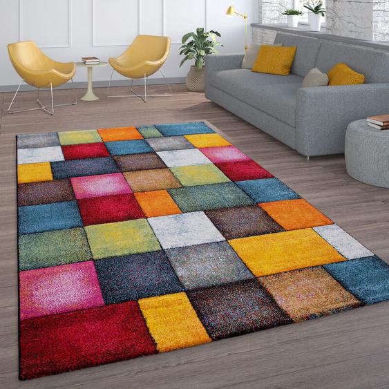 Paco Home Tapis De Salon À Poils Ras Design Carreaux Coloré Carré Multicolore Coloré 160x230 cm
