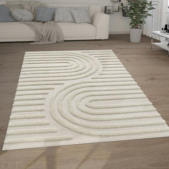 Paco Home Tapis Poils Longs Tapis Salon Shaggy Aspect 3D Ethnique Boho Look Vintage Doux 120x160 cm, Crème 7