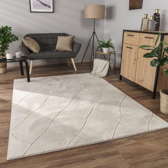 Paco Home - Tapis Salon Chambre Adulte Poils Ras Motif Boho Motif Scandinave 3D 160x220 cm, Crème 2