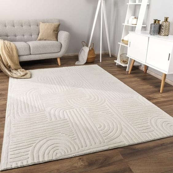 Paco Home - Tapis Salon Chambre Adulte Poils Ras Scandinave Motif Boho Motif Geometrique 160x220 cm, Crème 7