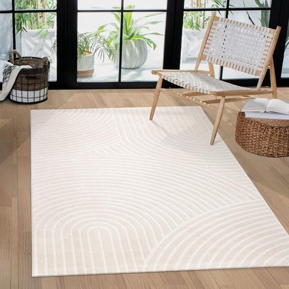 Paco Home - Tapis Salon Chambre Adulte Poils Ras Uni Motif Scandinave Motif Geometrique 80x150 cm, Crème 6