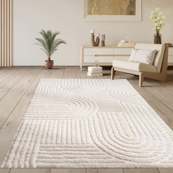 Paco Home - Tapis Salon Poil Long Shaggy Scandinave Boho Uni Pelucheux Arc-en-ciel Crème 200x280 cm