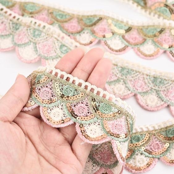 Paillettes dor Broderie multicolore Dentelle 10 Yards Multicolore Bohème Couture Ruban Pour Robe Rideau Décoration