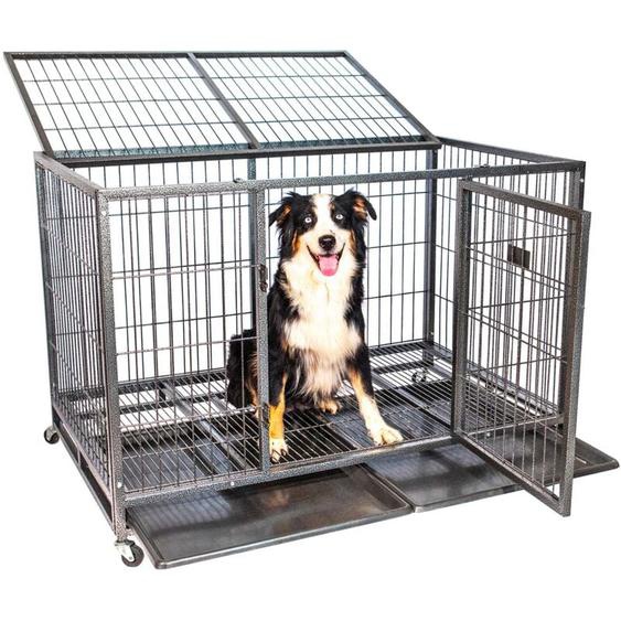 Cage pour chien intérieur et extérieur MouvedyXL, 123x79x84cm, caisse de transport, roues verrouillables, pliable, 2 portes, plateau amovible Paitsy