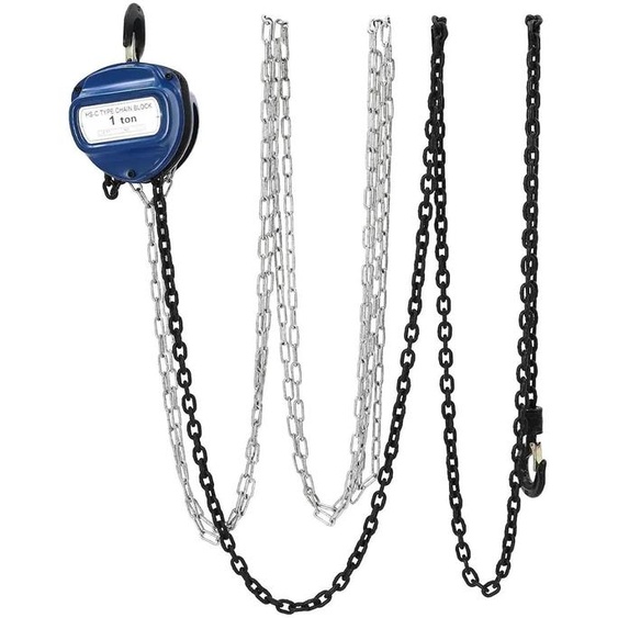 Palan à chaîne manuel pour grue motorisée - Capacité de charge : 1 000 kg - Hauteur de levage : 3,7 m - Chaîne en acier au manganèse G80 de 6 mm - Réducteur à trois étages - Bleu
