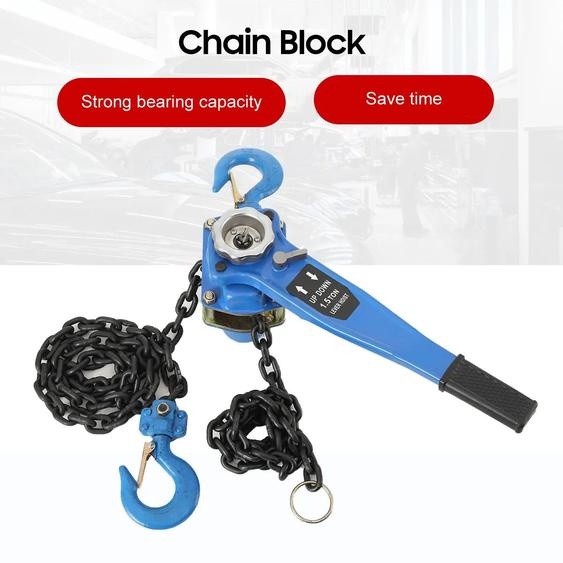 Palier de levage de 1,5 tonne - 3 mètres - Pour le levage et le serrage - Palier à chaîne manuel avec mécanisme à cliquet - Chaîne en acier mangané G80 - Crochet rotatif à 360° - Frein automatique