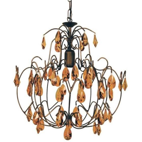 PAMPILLES Lustre acier verre 60x60x90 cm Marron et ambre