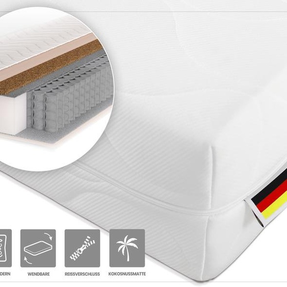 PANDA MÖBEL GmbH, Matelas à ressorts ensachés Pocket avec matelas en coco h-18 b- 90cm 100cm 120cm 140cm 160cm 180cm l-200, PANDA MÖBEL GmbH, 20 cm dépaisseur, Antibactérien, Matelas à ressorts ensachés, Matelas mousse confort 90cm