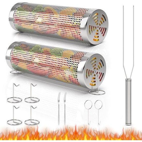 Panier à grillades portable avec fourchette, en acier inoxydable, pour barbecue