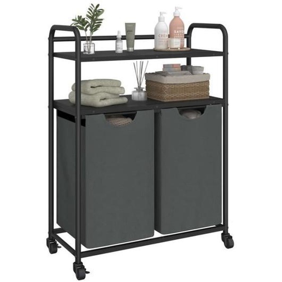 Panier à Linge à 2 Compartiments, Panier à Linge avec 2 étagères, Sac à Linge Extensible et Amovible, 2 x 46 litres, Gris