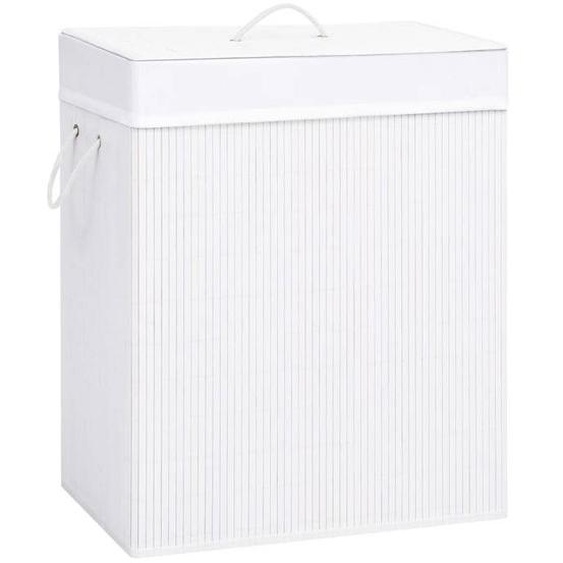 Panier à linge - Bambou - 100 litres - Blanc - 2 sections - Pliable et léger