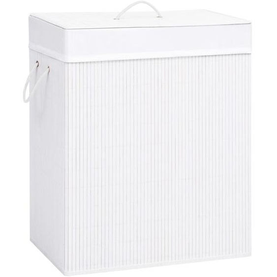 Panier à linge avec 2 sections bambou blanc 100 L
