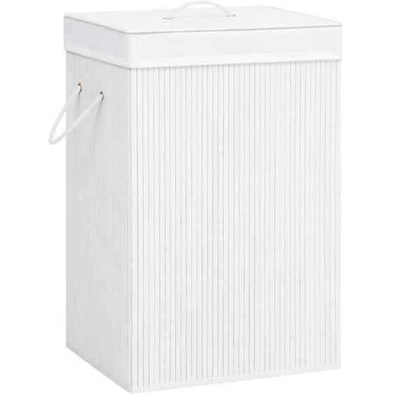 Panier à linge avec 2 sections bambou blanc 72 L
