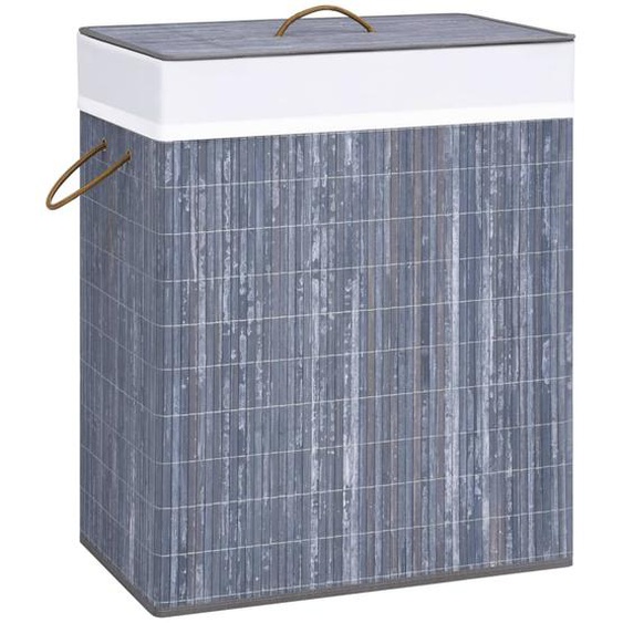 Panier à linge avec 2 sections bambou gris 100 L