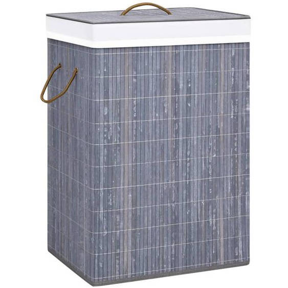 Panier à linge avec 2 sections bambou gris 72 L