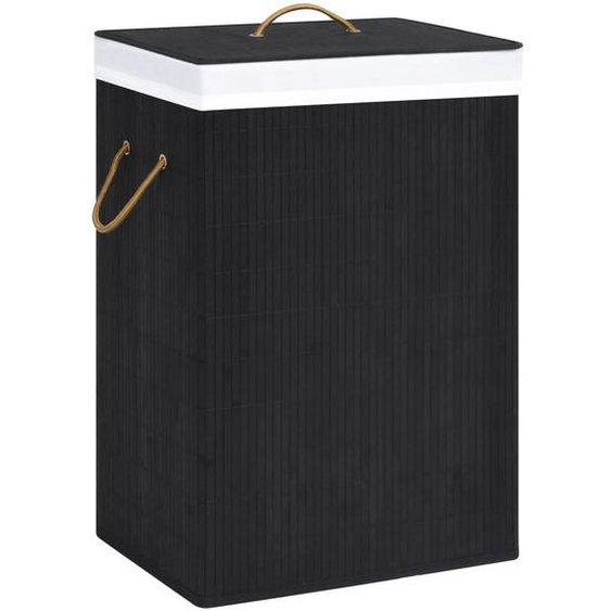 Panier à linge avec 2 sections bambou noir 72 L