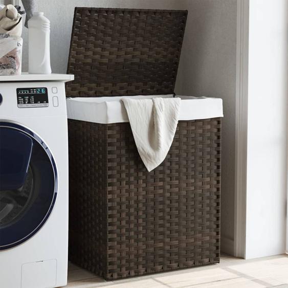 Panier à linge avec couvercle marron foncé résine tressée