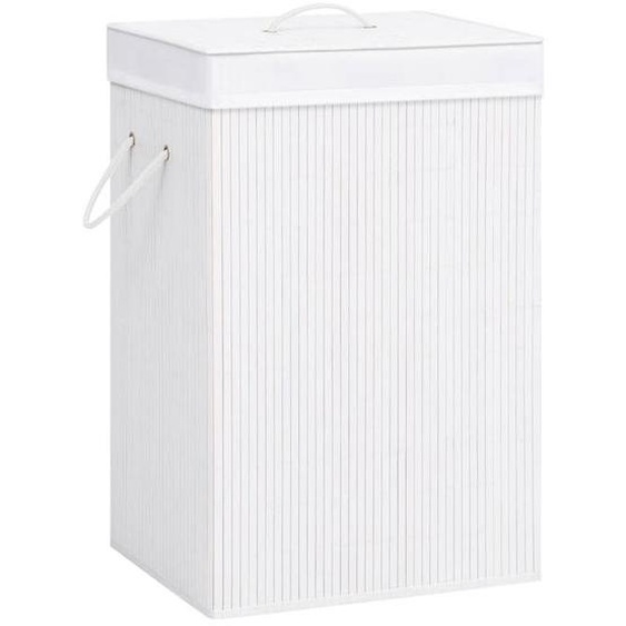 Panier à linge - Blanc - Bambou - 40 x 30 x 60 cm - Doublure amovible - Léger et pliable