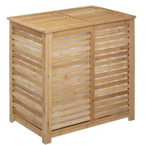 Panier à linge double en bambou naturel - Longueur 60 x Profondeur 40 x Hauteur 58 cm