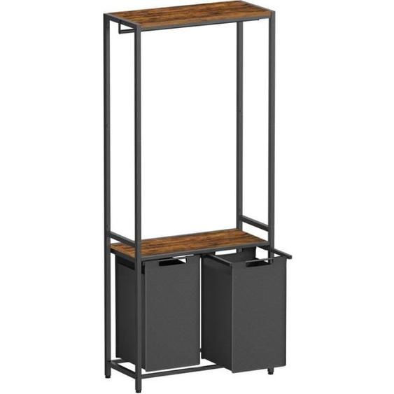 Panier à Linge Double - VASAGLE - 73 x 33 x 177 cm - Marron Rustique et Noir Classique