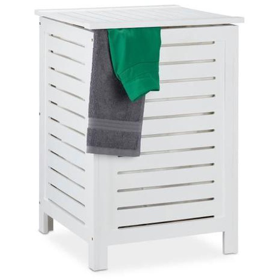 Relaxdays Panier à linge avec couvercle, 86 l, sac amovible, bois de pin, corbeille 65,5x45 cm, blanc