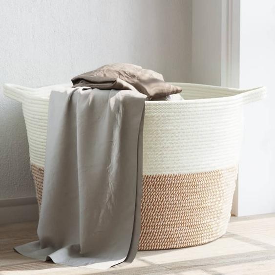 Panier à linge marron et blanc Ø60x36 cm coton