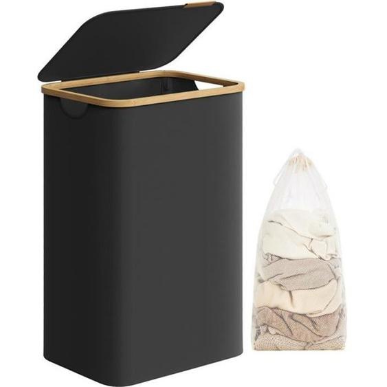 Panier à Linge Mince avec Couvercle - SONGMICS - 90L - Tissu Oxford - Noir dEncre