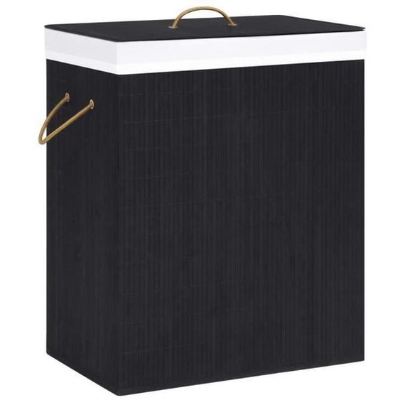 Panier à linge - Omabeta - Bambou et tissu - Noir - 43,5 x 33,5 x 65,5 cm - 83 L
