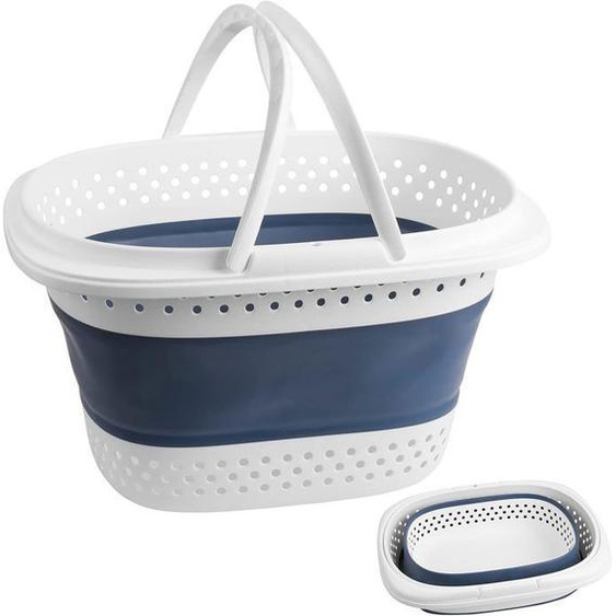 Panier à linge pliable de 50 litres Convient pour la maison et le camping 23*38*53cm-bleu/blanc