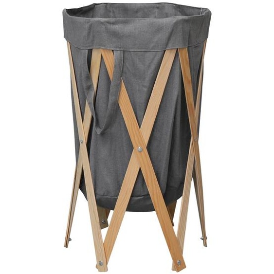 Panier à linge pliable Gris Bois et tissu