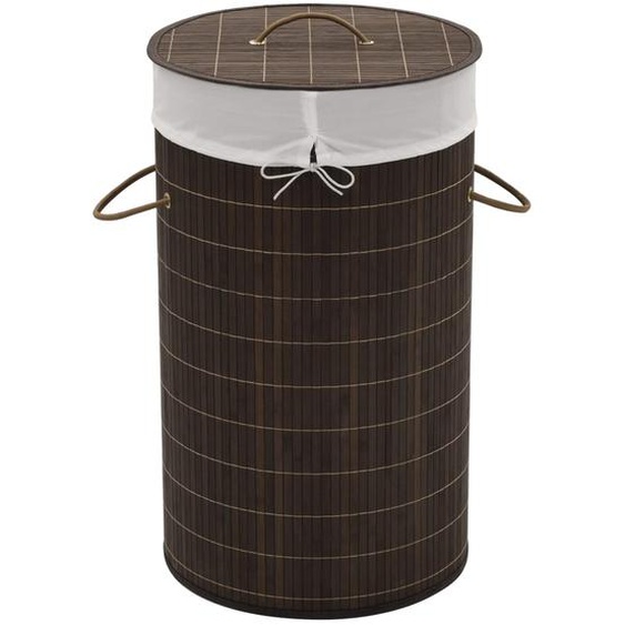 Panier à linge rond en bambou Marron foncé