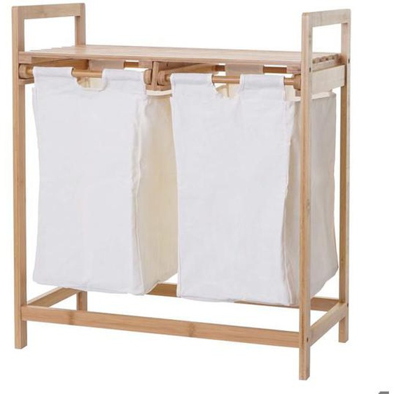 Panier à linge trieur à linge en bambou 2 compartiments 74 par 64 par 33 70l blanc