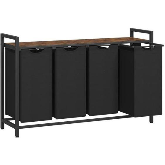 Panier à Linge - VASAGLE - 4 Sacs Amovibles - Tissu Oxford - 116 x 33 x 72 cm - Marron Rustique et Noir