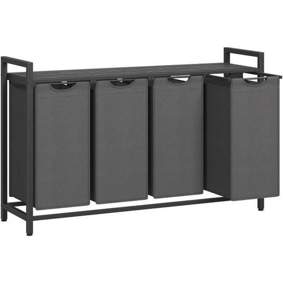 Panier à Linge - VASAGLE - 4 Sacs Amovibles - Tissu Oxford - 116 x 33 x 72 cm - Noir et Gris