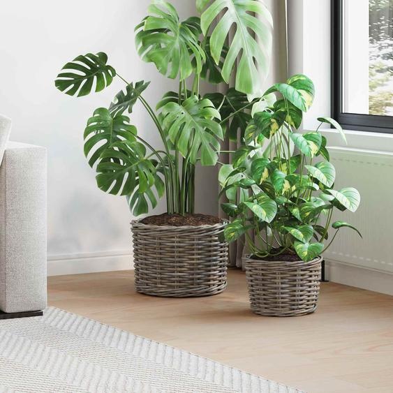 Panier à plantes avec stockage 2 pcs Gris Rattan Kubu