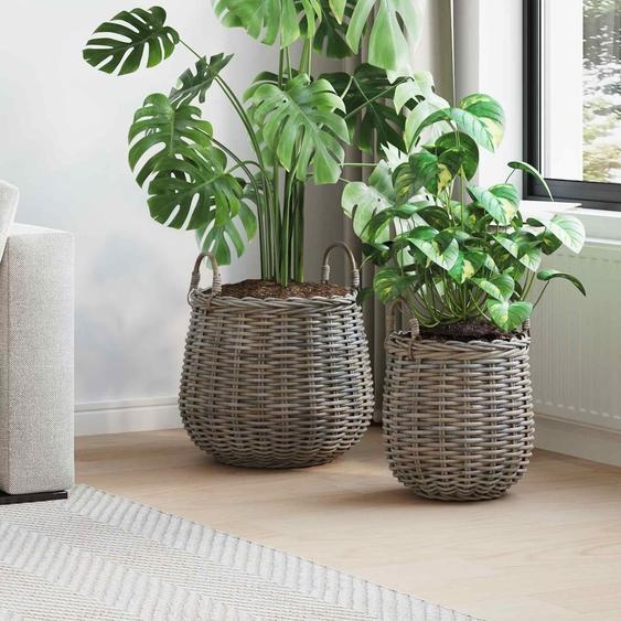 Panier à Plantes avec stockage 2 pcs Gris Rattan Lacak