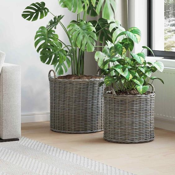 Panier à Plantes avec stockage 2 pcs Gris Rotin Lacak