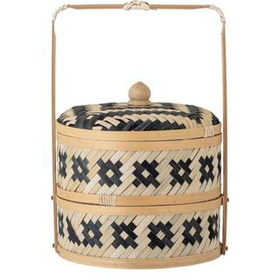 Panier avec couvercle en jonc de mer noir, poignée carrée, cylindrique, pour aliments cuits à la vapeur - Bloomingville, Nian - Ø20xH30 cm