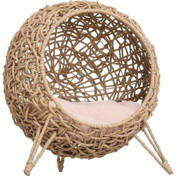 Panier chat lit chat cosy grand confort dim. ø 52 x 58H cm coussin moelleux inclus résine tressée imitation rotin beige - Pawhut