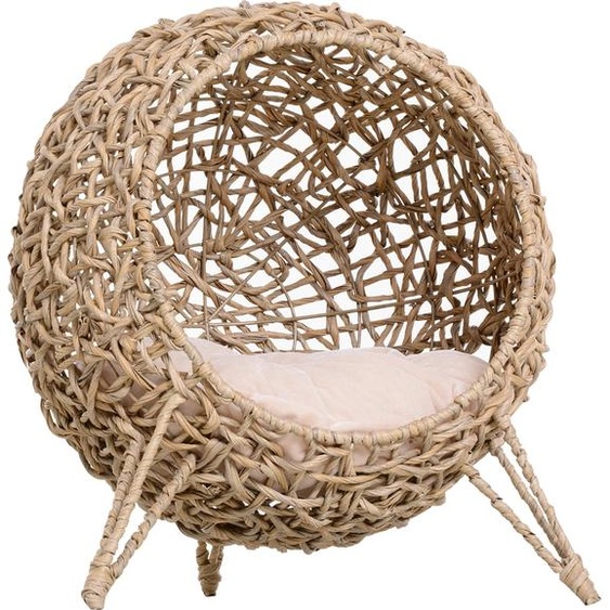 Panier chat lit surlev chat cosy niche grotte grand confort dim.  52 x 58H cm coussin moelleux inclus rsine tresse imitation rotin beige