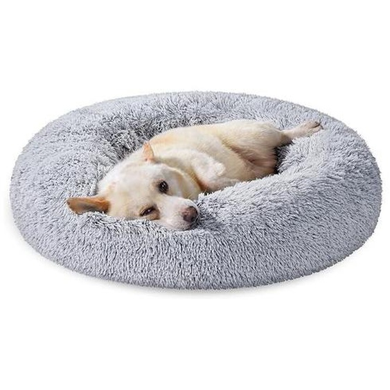 Panier pour Chien, Lit Ronde en Forme de Beignet Ø80cm, Canapé, Coussin Central Amovible et Lavable, Tissu Peluche Doux, Gris