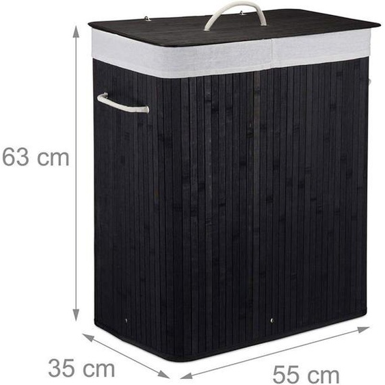 Panier à linge - Bambou - 2 compartiments - 95 litres - Pliable - Noir